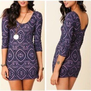Free People Dress Womens Large Purple Masquerade Belle Bodycon Mini Long Sleeve